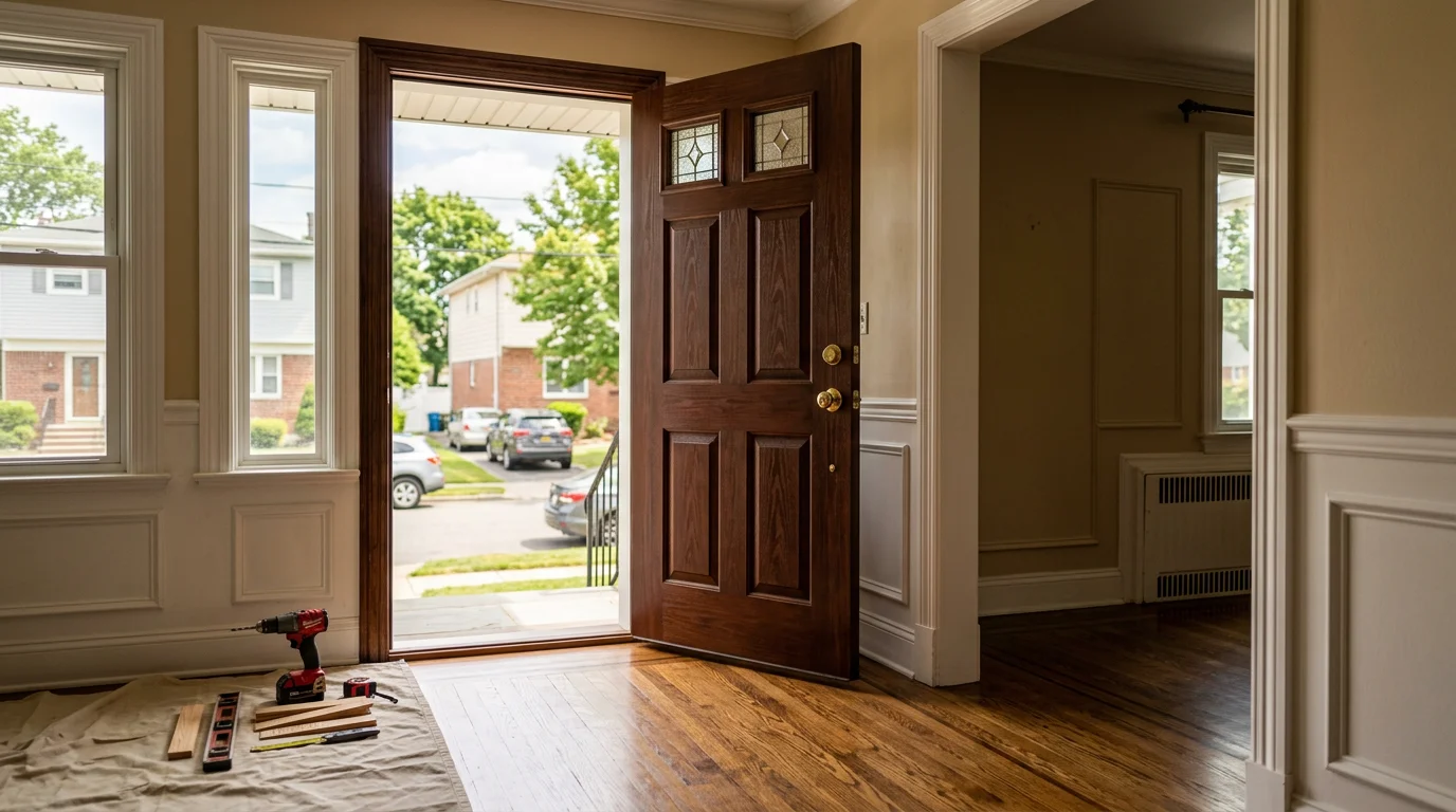 Exterior front door installation on Staten Island home